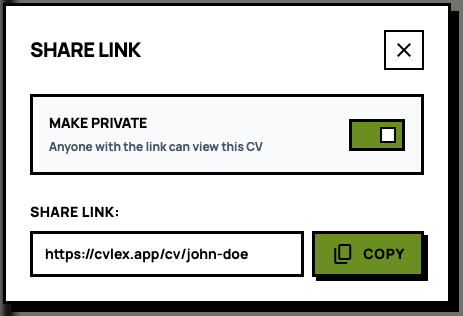 Shareable CV feature screenshot